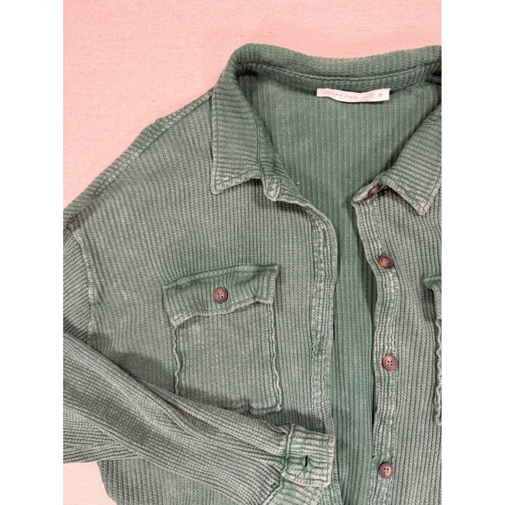 Altar'd State Forest Green Waffle Knit Shacket Button Down Shirt DZ23F253 Mens M